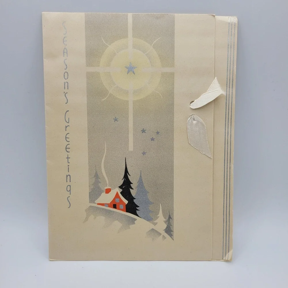 Vintage Seasons Greetings Christmas‎ Card Cabin Star Daughter Signed